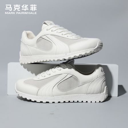 马克华菲小白鞋男鞋2026新款冬季百搭软底德训鞋高级真皮休闲鞋男