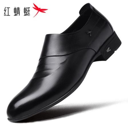 红蜻蜓男鞋新款真皮商务皮鞋头层牛皮一脚蹬套脚开车鞋百搭英伦