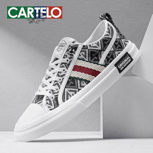 卡帝乐鳄鱼男士休闲板鞋秋冬男鞋复古流光风印花帆布鞋时尚刺绣潮主图