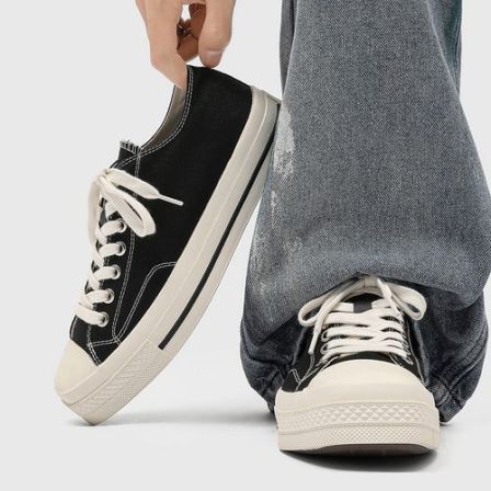 FEILEISHEN 美式方头男帆布鞋潮流板鞋通勤学院风休闲鞋饼干鞋