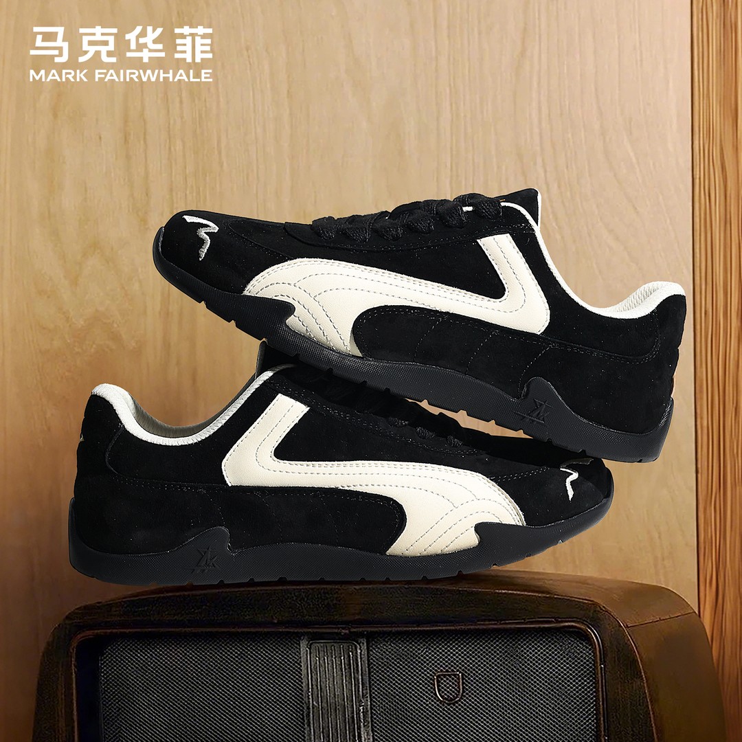马克华菲德训鞋男款2026新款薄底真皮男士赛车鞋通勤百搭休闲鞋男主图
