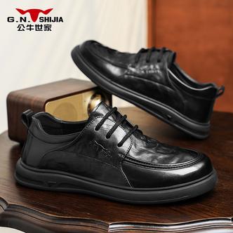 公牛世家休闲皮鞋男士新款时尚通勤商务男鞋秋季软底黑色工作鞋潮主图