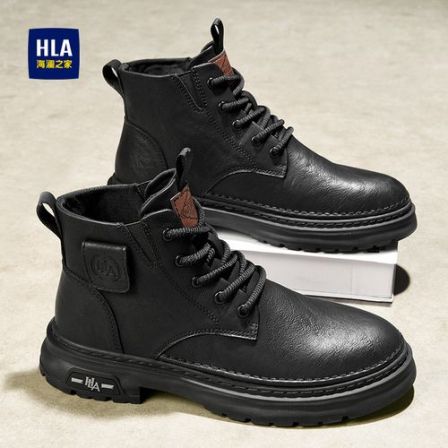 海澜之家马丁靴男士春季防水户外登山靴英伦黑色高帮厚底工装潮鞋