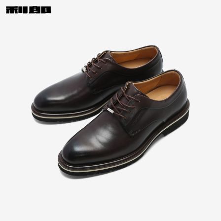 利郎官方 牛皮革低帮正装鞋男春夏新款尖头真皮系带防滑皮鞋棕色