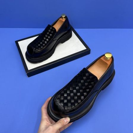 男士春季潮流高奢牛皮编织一脚蹬商务休闲单鞋2026皮鞋