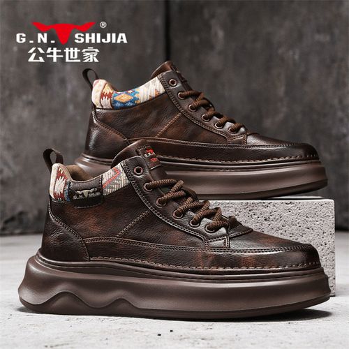 公牛世家男鞋秋冬新款潮流休闲高帮鞋厚底增高复古百搭运动板鞋男主图