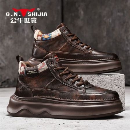 公牛世家男鞋秋冬新款潮流休闲高帮鞋厚底增高复古百搭运动板鞋男