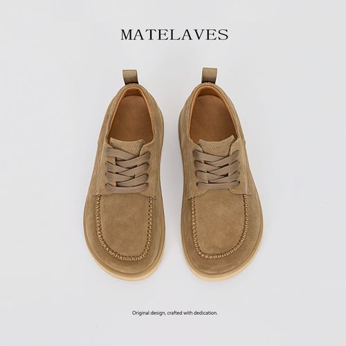 MATELAVES 歪头复古老钱风反绒德比鞋男小众设计平底轻便休闲皮鞋主图