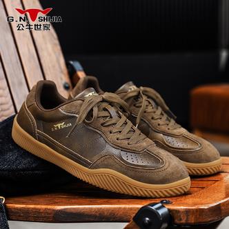 公牛世家男鞋复古小白鞋男士欧若动感风德训复古潮鞋圆头休闲板鞋主图