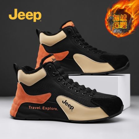 Jeep吉普高帮男鞋2025新款冬季加绒保暖二棉鞋皮毛一体防寒雪地靴