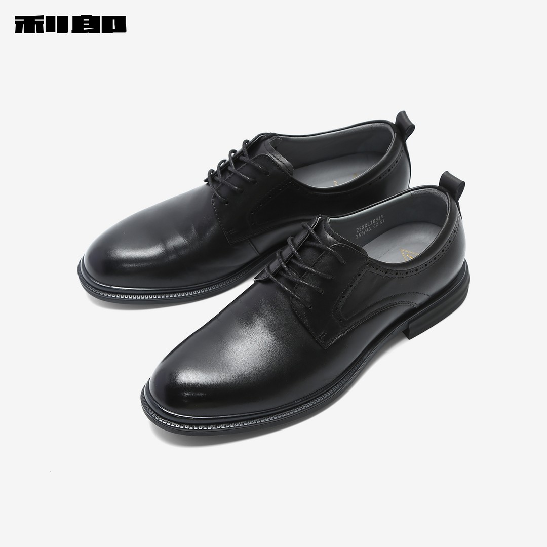 利郎官方 牛皮革正装皮鞋男士商务时尚德比鞋新款黑色真皮鞋子男主图