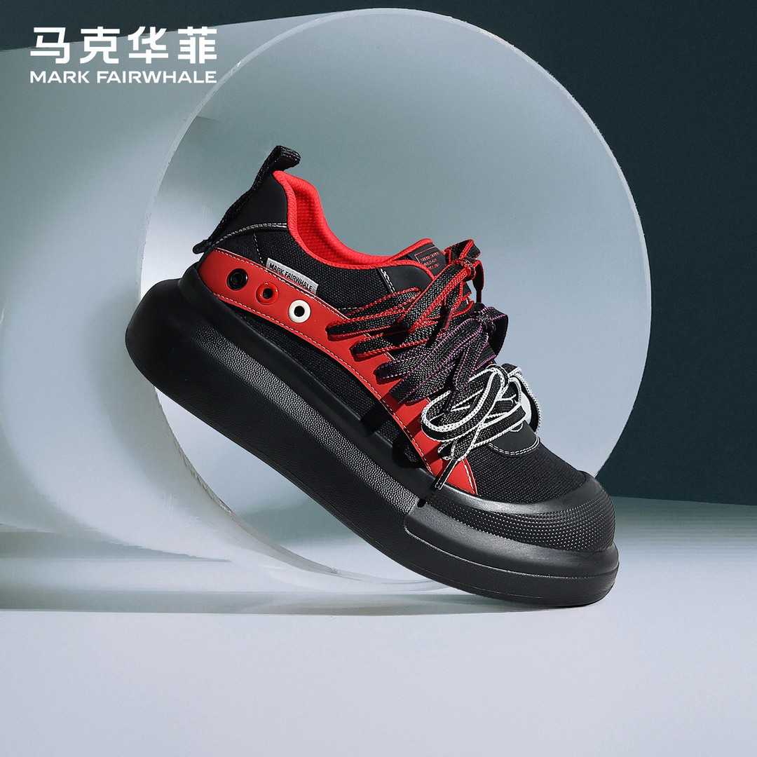 马克华菲鞋子男鞋2026新款板鞋男款休闲潮鞋冬季黑色厚底增高鞋男主图