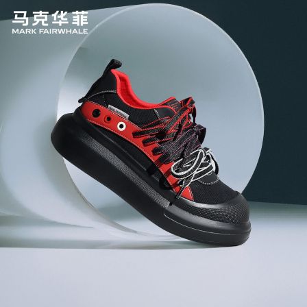 马克华菲鞋子男鞋2026新款板鞋男款休闲潮鞋冬季黑色厚底增高鞋男
