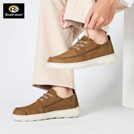 路伴健步鞋磨砂牛皮26新款男鞋真皮低帮系带户外休闲鞋舒适轻便