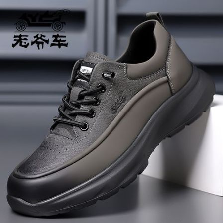 老爷车男鞋增高防水透气厚底纯色皮鞋休闲鞋软底男鞋鞋子商务防滑