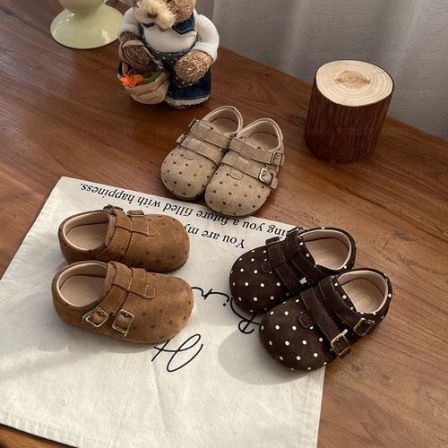 奇诺鼠女童公主鞋春秋新款儿童豆豆单鞋小皮鞋波点软底学步鞋1530