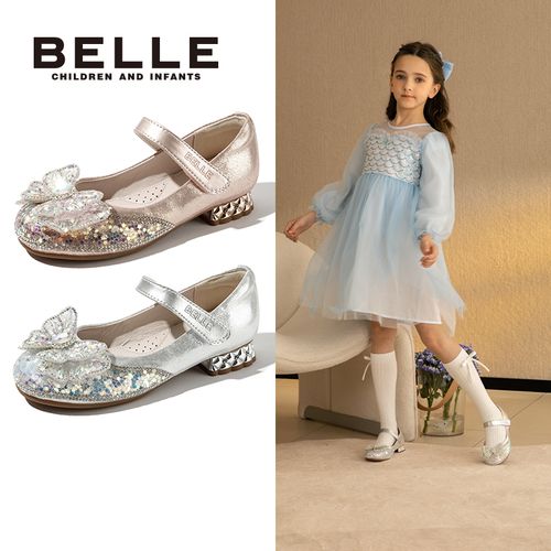 百丽亮片春季小高跟公主皮鞋小女孩女童秋季时尚中大童RK0099主图