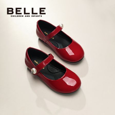 百丽儿童春季新款女黑色防滑女童皮鞋时尚法式单鞋RK0547