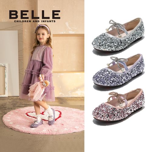 百丽童鞋小皮鞋女童秋季水钻公主鞋春夏季新款蝴蝶结浅口鞋RK0598主图