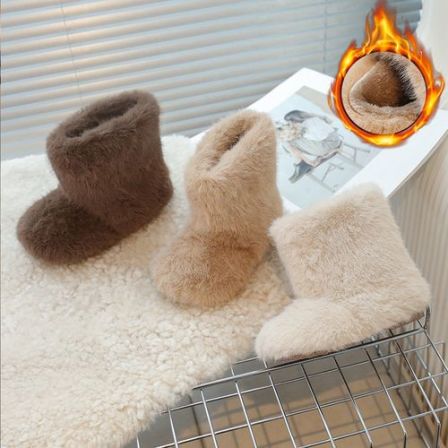 冬季新款婴儿女童加厚毛毛童鞋男童加绒靴保暖短靴儿童宝宝鞋子