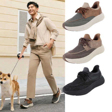 Pansy盼喜宽胖脚厚底系带运动2026年春夏新款秒穿透气一脚蹬男鞋