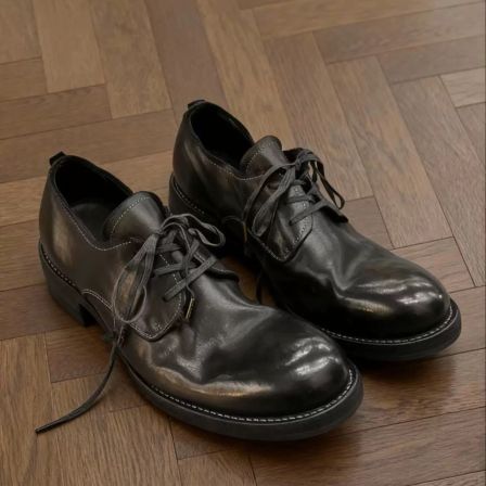 vibe潮牌水洗复古褶皱尖头德比鞋男士厚底增高翘头休闲通勤皮子