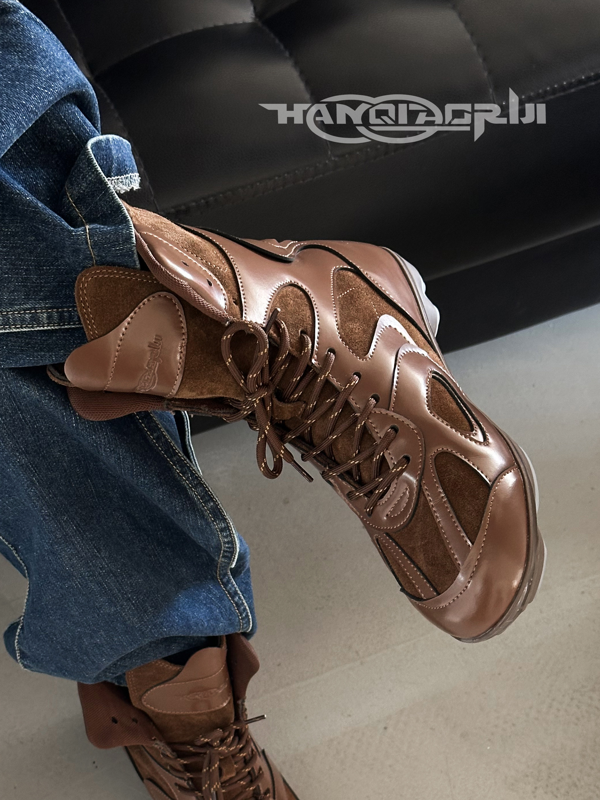 韩桥日记[幽渊系列]"解构"复古棕色高筒德训鞋秋冬户外拳击靴短靴主图