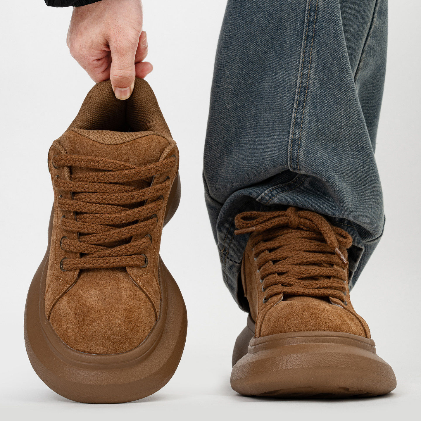 潮牌美拉德棕色厚底面包鞋男女美式增高松糕大头鞋反绒皮休闲板鞋主图