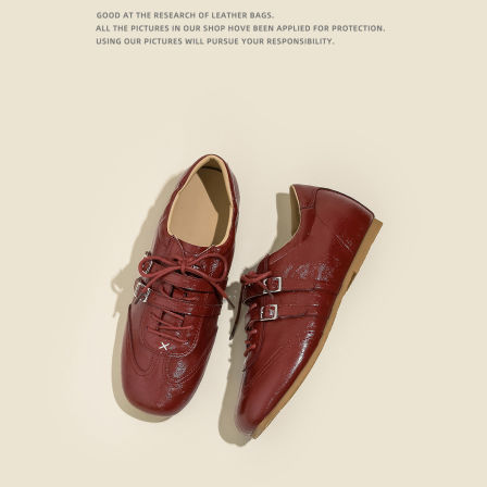 真皮~不二鞋坊内增高芭蕾德训鞋女2026新款红色休闲运动阿甘鞋