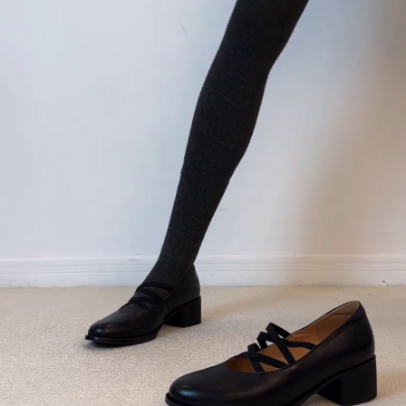 羊皮版~粗跟日常乐福鞋圆头女鞋交叉带芭蕾风小众设计优雅玛丽珍