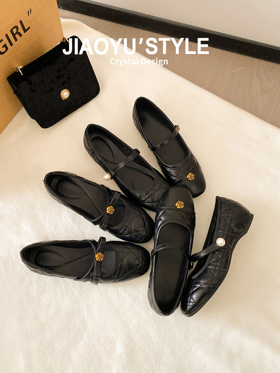 真皮~骄屿山茶花单鞋女2026春新款小香风内增高珍珠芭蕾玛丽珍鞋主图