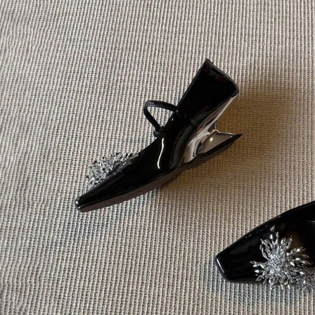 羊皮版~法式方头烟花高跟单鞋一字扣带浅口气质异形跟玛丽珍鞋女