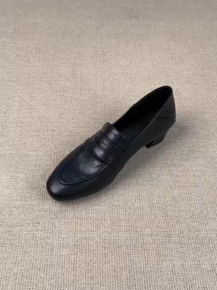 羊皮版~一脚蹬显瘦通勤乐福鞋女复古极简气质优雅外穿懒人小皮鞋主图