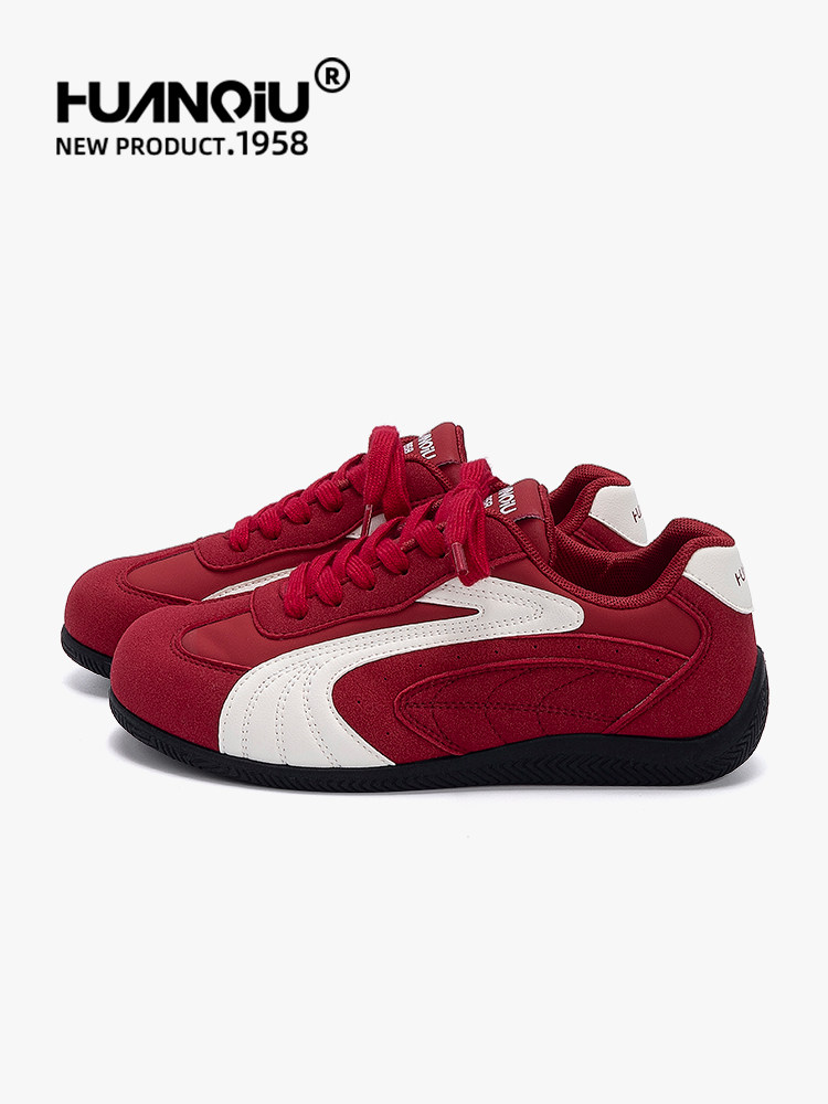 环球红色德训鞋女款2026新款春季复古拼色系带百搭休闲运动板鞋女主图