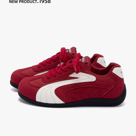 环球红色德训鞋女款2026新款春季复古拼色系带百搭休闲运动板鞋女