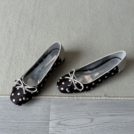 Wheat house ~！法式波点蝴蝶结芭蕾舞鞋女平底一脚蹬浅口单鞋子