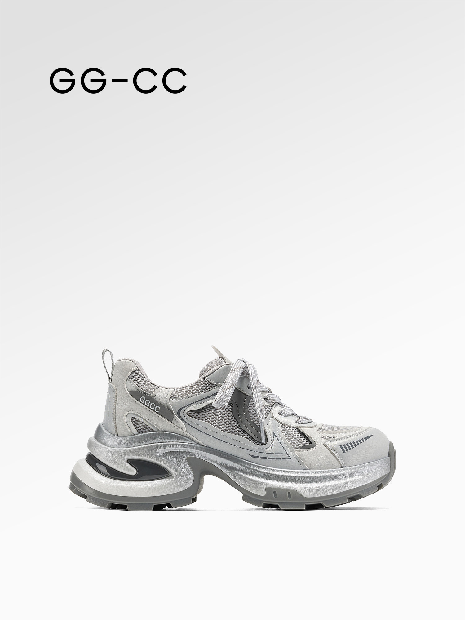 【月落星芒】GGCC2026年春季新款潮流银色厚底老爹鞋女增高休闲鞋主图