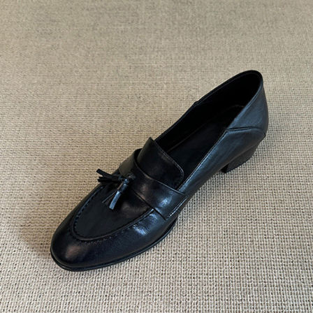 Wheat house ~！法式复古流苏粗跟乐福鞋女圆头一脚蹬通勤小皮鞋