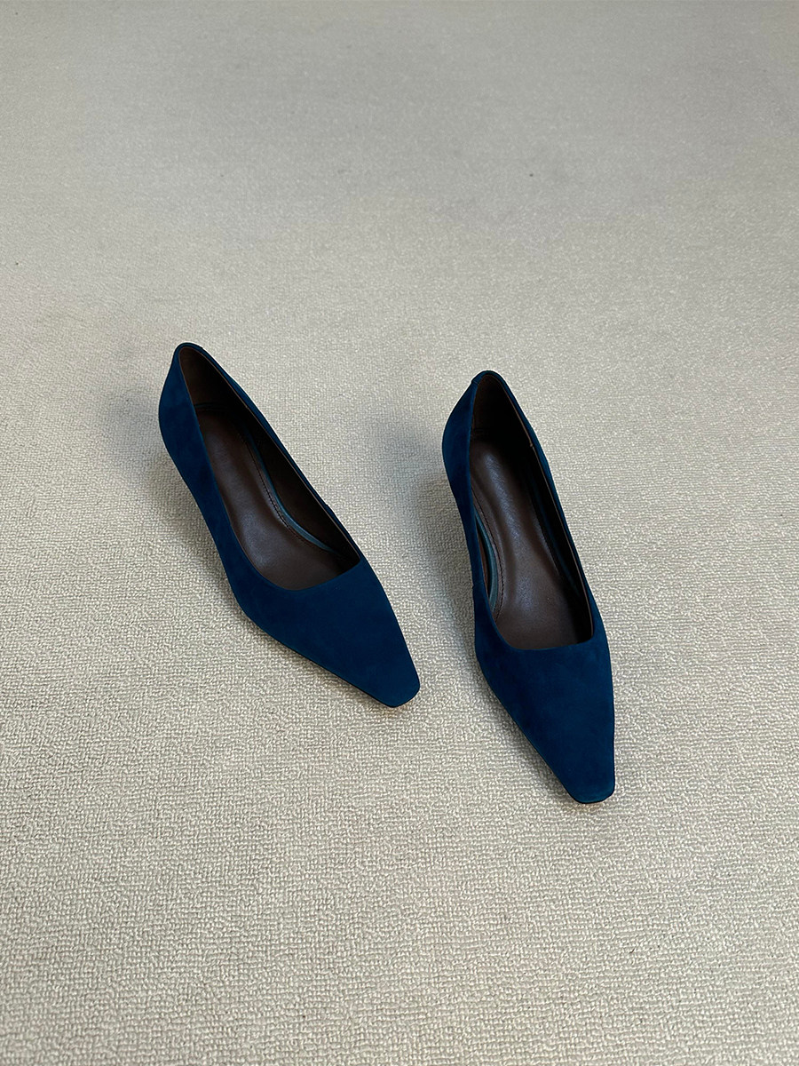 羊皮版~方头法式简约气质高跟鞋一脚蹬浅口低跟单鞋女通勤工作鞋主图