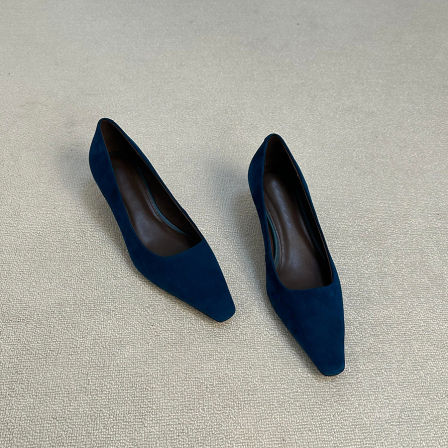 羊皮版~方头法式简约气质高跟鞋一脚蹬浅口低跟单鞋女通勤工作鞋