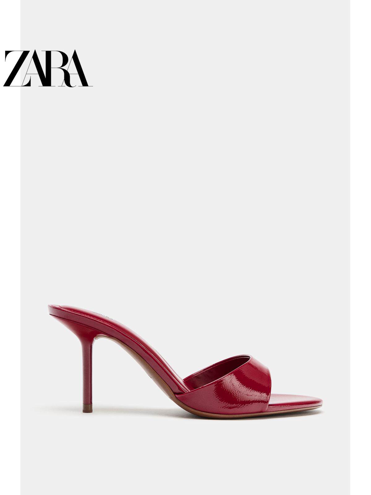ZARA2026春夏新品 女鞋 红色漆皮效果露跟细高跟凉鞋 3302710 600主图