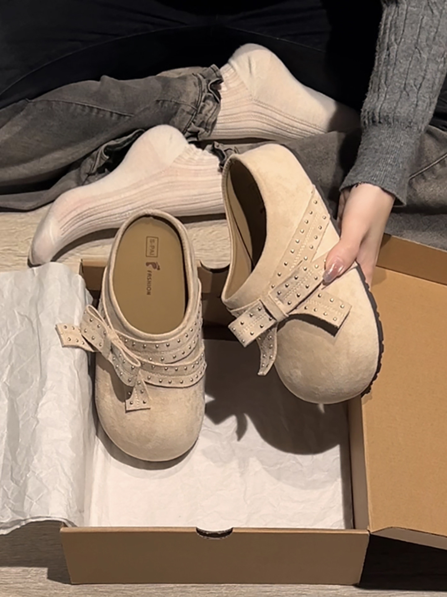 南在南方复古法式厚底半拖勃肯鞋女2026新款春秋小个子防滑包头拖主图