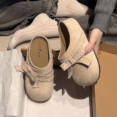 南在南方复古法式厚底半拖勃肯鞋女2026新款春秋小个子防滑包头拖