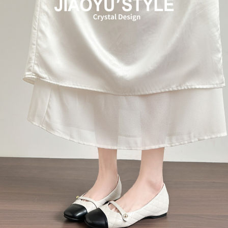 真皮~骄屿小香风菱格玛丽珍鞋2026新款拼色内增高一字带粗跟单鞋