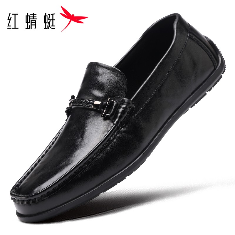 红蜻蜓男鞋2026春夏爆款一脚蹬真皮休闲皮鞋宽楦乐福鞋头层牛皮主图