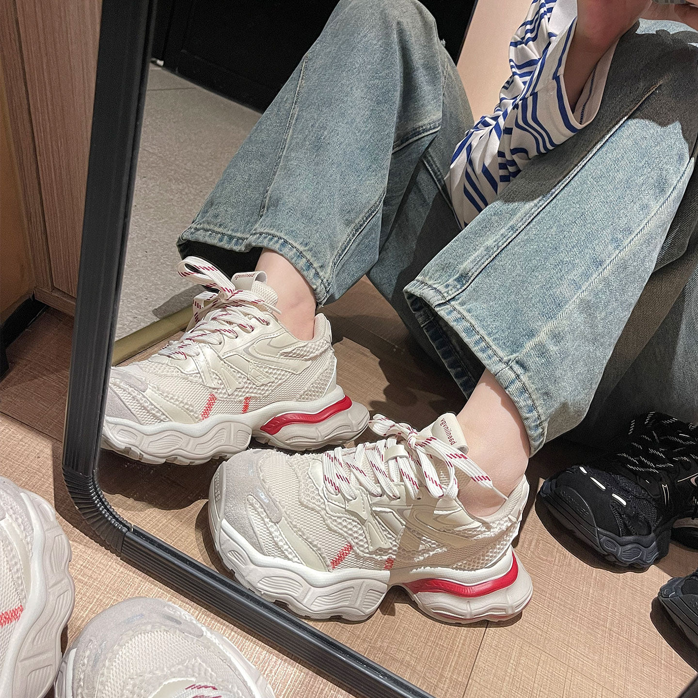 LOFTIME2026SPR43新品春季款5CM轻型减震厚底网布女士运动老爹鞋主图