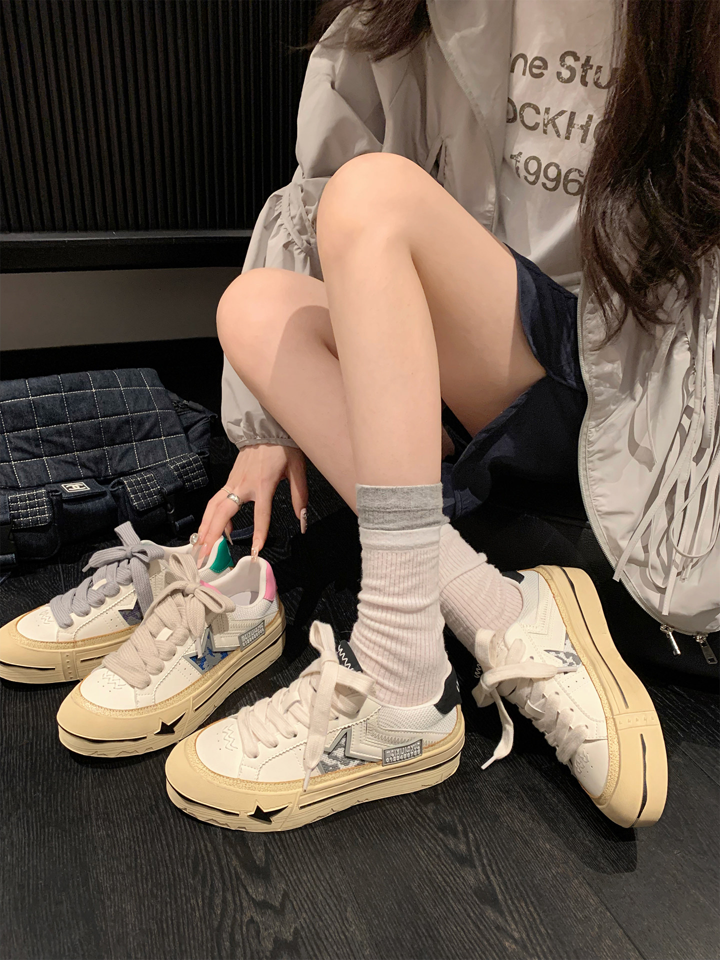 “稳叔”星迹～5cm增高星星板鞋女厚底2026春秋新款休闲运动鞋女主图