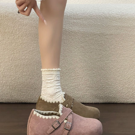 甜美风交叉扣设计玛丽珍鞋女2026新春季刺绣花边平底百搭复古单鞋