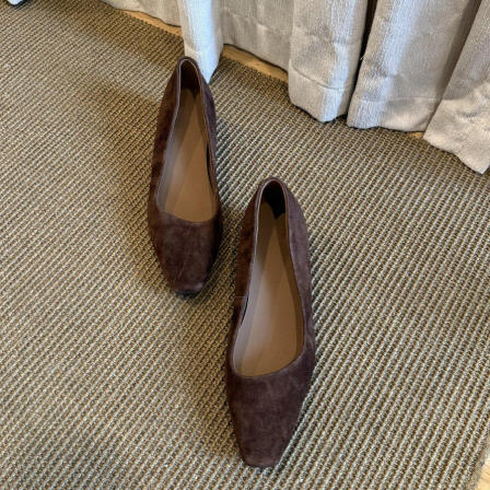 HoneyRain~复古方头绒面气质浅口小单鞋女法式内增高通勤玛丽珍鞋