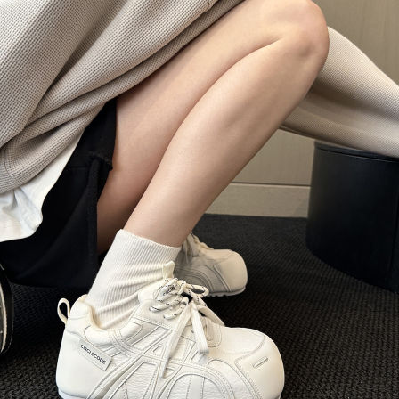 WSWS｜国潮春季新品真皮内增高厚底大头丑萌小白鞋德训鞋女鞋板鞋